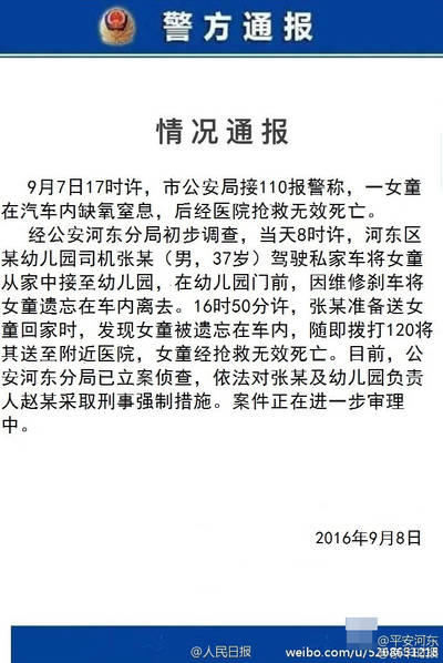 被幼兒園司機忘車內 4歲半女童死亡