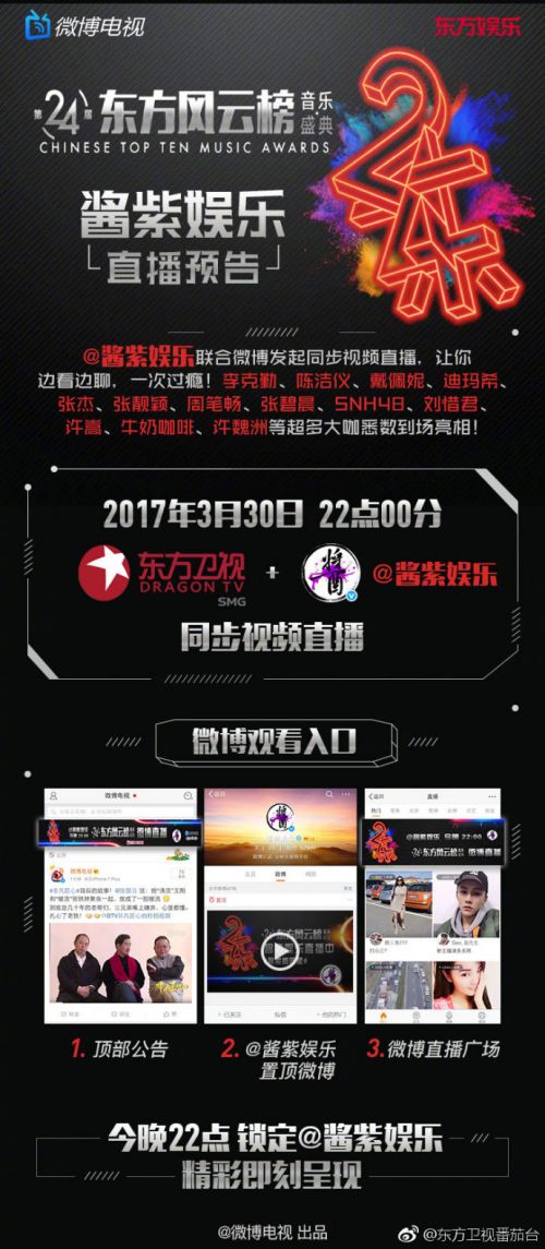 第24屆東方風(fēng)云榜音樂盛典播出時(shí)間 170330東方衛(wèi)視直播地址